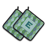 Caroline'S Treasures Monogram - Initial E Blue Argoyle Pair Of Pot Holders Cj1020-Epthd, 7.5Hx7.5W, Multicolor