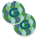 Caroline'S Treasures Monogram - Initial G Blue Argoyle Set Of 2 Cup Holder Car Coasters Cj1020-Gcarc, 2.56, Multicolor