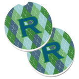 Caroline'S Treasures Initial R Monogram - Blue Argoyle Set Of 2 Cup Holder Car Coasters Cj1020-Rcarc, 2.56, Multicolor