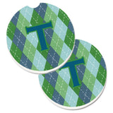 Caroline'S Treasures Initial T Monogram - Blue Argoyle Set Of 2 Cup Holder Car Coasters Cj1020-Tcarc, 2.56, Multicolor