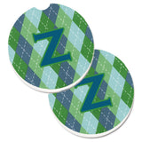 Caroline'S Treasures Initial Z Monogram - Blue Argoyle Set Of 2 Cup Holder Car Coasters Cj1020-Zcarc, 2.56, Multicolor