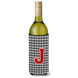 Monogram - Houndstooth Initial J Wine Bottle Beverage Insulator Beverage Insulator Hugger