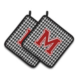 Caroline'S Treasures Letter M Monogram - Houndstooth Black Pair Of Pot Holders Cj1021-Mpthd, 7.5Hx7.5W, Multicolor
