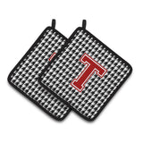 Caroline'S Treasures Letter T Monogram - Houndstooth Black Pair Of Pot Holders Cj1021-Tpthd, 7.5Hx7.5W, Multicolor