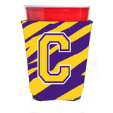Tiger Stripe - Purple Gold Letter C Monogram Initial Red Solo Cup Beverage Insulator Hugger