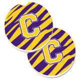 Caroline'S Treasures Letter C Monogram - Tiger Stripe - Purple Gold Set Of 2 Cup Holder Car Coasters Cj1022-Ccarc, 2.56, Multi
