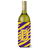 Monogram - Tiger Stripe - Purple Gold Initial D Wine Bottle Beverage Insulator Beverage Insulator Hugger