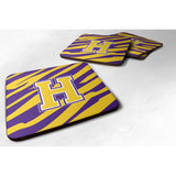 Caroline'S Treasures Cj1022-Hfc Monogram-Initial H Tiger Stripe-Purple Gold Foam Coasters (Set Of 4), 3.5 H X 3.5 W, M