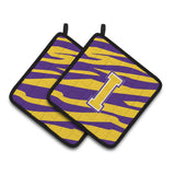 Caroline'S Treasures Letter I Monogram - Tiger Stripe - Purple Gold Pair Of Pot Holders Cj1022-Ipthd, 7.5Hx7.5W, Multicolor