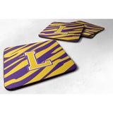 Caroline'S Treasures Cj1022-Lfc Monogram-Initial L Tiger Stripe-Purple Gold Foam Coasters (Set Of 4), 3.5 H X 3.5 W, M