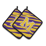 Caroline'S Treasures Cj1022-Mpthd Letter M Monogram With Tiger Stripes Pot Holders (1 Pair), 7.5 X 7.5, Purple/Gold