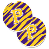 Caroline'S Treasures Letter P Monogram - Tiger Stripe - Purple Gold Set Of 2 Cup Holder Car Coasters Cj1022-Pcarc, 2.56, Multi
