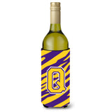 Monogram - Tiger Stripe - Purple Gold Initial Q Wine Bottle Beverage Insulator Beverage Insulator Hugger
