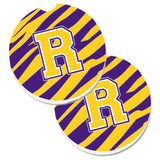Caroline'S Treasures Letter R Monogram - Tiger Stripe - Purple Gold Set Of 2 Cup Holder Car Coasters Cj1022-Rcarc, 2.56, Multi