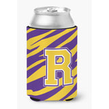 Monogram - Tiger Stripe - Purple Gold Can Or Bottle Beverage Insulator Initial R