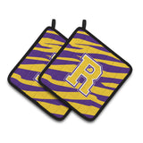 Caroline'S Treasures Letter R Monogram - Tiger Stripe - Purple Gold Pair Of Pot Holders Cj1022-Rpthd, 7.5Hx7.5W, Multicolor