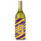 Monogram - Tiger Stripe - Purple Gold Initial S Wine Bottle Beverage Insulator Beverage Insulator Hugger