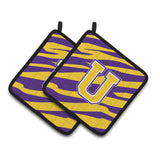 Caroline'S Treasures Letter U Monogram - Tiger Stripe - Purple Gold Pair Of Pot Holders Cj1022-Upthd, 7.5Hx7.5W, Multicolor