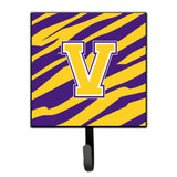Caroline'S Treasures Cj1022-Vsh4 Tiger Stripe-Purple Gold Leash Holder Or Key Hook Initial V, Small, Multicolor