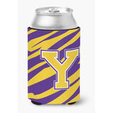 Monogram - Tiger Stripe - Purple Gold Can Or Bottle Beverage Insulator Initial Y