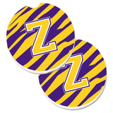 Caroline'S Treasures Letter Z Monogram - Tiger Stripe - Purple Gold Set Of 2 Cup Holder Car Coasters Cj1022-Zcarc, 2.56, Multi