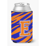Letter E Initial Monogram Tiger Stripe Blue Orange Can Or Bottle Beverage Insulator Hugger