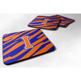 Caroline'S Treasures Cj1023-Ifc Monogram-Tiger Stripe-Blue Orange Foam Coasters (Set Of 4), Initial Letter I, 3.5 H X 3.5,