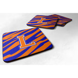 Caroline'S Treasures Cj1023-Lfc Monogram-Tiger Stripe-Blue Orange Foam Coasters (Set Of 4), Initial Letter L, 3.5 H X 3.5,