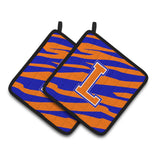 Caroline'S Treasures Monogram Initial L Tiger Stripe - Blue Orange Pair Of Pot Holders Cj1023-Lpthd, 7.5Hx7.5W, Multicolor