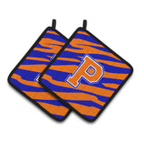 Caroline'S Treasures Monogram Initial P Tiger Stripe - Blue Orange Pair Of Pot Holders Cj1023-Ppthd, 7.5Hx7.5W, Multicolor
