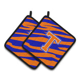 Caroline'S Treasures Monogram Initial T Tiger Stripe - Blue Orange Pair Of Pot Holders Cj1023-Tpthd, 7.5Hx7.5W, Multicolor
