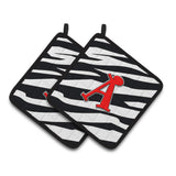 Caroline'S Treasures Letter A Monogram - Zebra Stripe & Red Pair Of Pot Holders Cj1024-Apthd, 7.5Hx7.5W, Multicolor