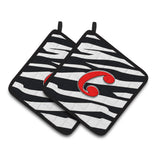 Caroline'S Treasures Monogram Initial C Zebra Red Pair Of Pot Holders Cj1024-Cpthd, 7.5Hx7.5W, Multicolor