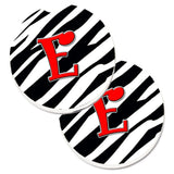 Caroline'S Treasures Monogram Initial E Zebra Red Set Of 2 Cup Holder Car Coasters Cj1024-Ecarc, 2.56, Multicolor