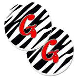 Caroline'S Treasures Monogram Initial G Zebra Red Set Of 2 Cup Holder Car Coasters Cj1024-Gcarc, 2.56, Multicolor