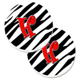 Caroline'S Treasures Monogram Initial H Zebra Red Set Of 2 Cup Holder Car Coasters Cj1024-Hcarc, 2.56, Multicolor