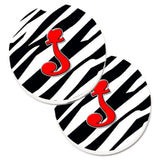 Caroline'S Treasures Monogram Initial J Zebra Red Set Of 2 Cup Holder Car Coasters Cj1024-Jcarc, 2.56, Multicolor