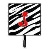 Caroline'S Treasures Cj1024-Jsh4 Letter J Initial Monogram-Zebra Red Leash Holder Or Key Hook, Small, Multicolor