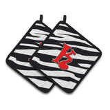 Caroline'S Treasures Monogram Initial K Zebra Red Pair Of Pot Holders Cj1024-Kpthd, 7.5Hx7.5W, Multicolor
