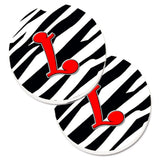 Caroline'S Treasures Monogram Initial L Zebra Red Set Of 2 Cup Holder Car Coasters Cj1024-Lcarc, 2.56, Multicolor