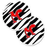 Caroline'S Treasures Monogram Initial M Zebra Red Set Of 2 Cup Holder Car Coasters Cj1024-Mcarc, 2.56, Multicolor