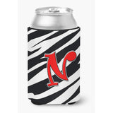 Letter N Initial Monogram - Zebra Red Can Or Bottle Beverage Insulator Hugger