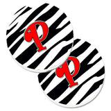 Caroline'S Treasures Monogram Initial P Zebra Red Set Of 2 Cup Holder Car Coasters Cj1024-Pcarc, 2.56, Multicolor