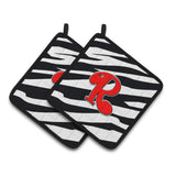 Caroline'S Treasures Monogram Initial R Zebra Red Pair Of Pot Holders Cj1024-Rpthd, 7.5Hx7.5W, Multicolor