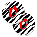 Caroline'S Treasures Monogram Initial U Zebra Red Set Of 2 Cup Holder Car Coasters Cj1024-Ucarc, 2.56, Multicolor