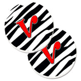 Caroline'S Treasures Monogram Initial V Zebra Red Set Of 2 Cup Holder Car Coasters Cj1024-Vcarc, 2.56, Multicolor