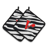 Caroline'S Treasures Monogram Initial V Zebra Red Pair Of Pot Holders Cj1024-Vpthd, 7.5Hx7.5W, Multicolor