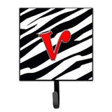 Caroline'S Treasures Cj1024-Vsh4 Letter V Initial Monogram-Zebra Red Leash Holder Or Key Hook, Small, Multicolor