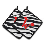 Caroline'S Treasures Monogram Initial W Zebra Red Pair Of Pot Holders Cj1024-Wpthd, 7.5Hx7.5W, Multicolor