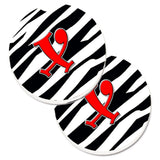Caroline'S Treasures Monogram Initial X Zebra Red Set Of 2 Cup Holder Car Coasters Cj1024-Xcarc, 2.56, Multicolor